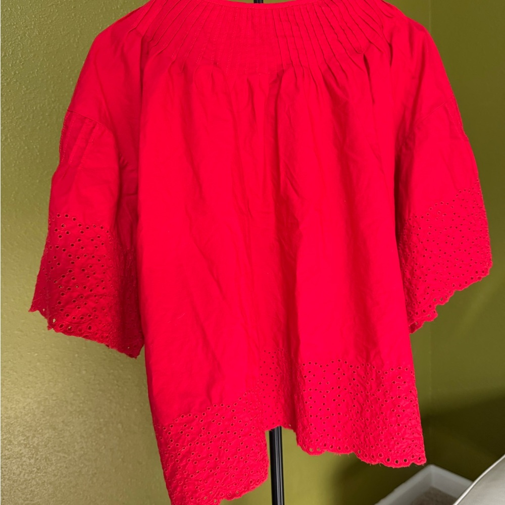 J. Crew Red Eyelet Button-Up Top size Large - Picture 4 of 4